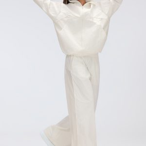 Premium varsity hydrophobic windbreaker lounge set with wide leg trousers