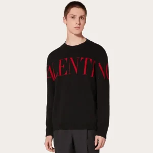 Hype Outfit Shop oversized graphic letter knitted sweater luxury streetwear jumper in premium black color with red typography design