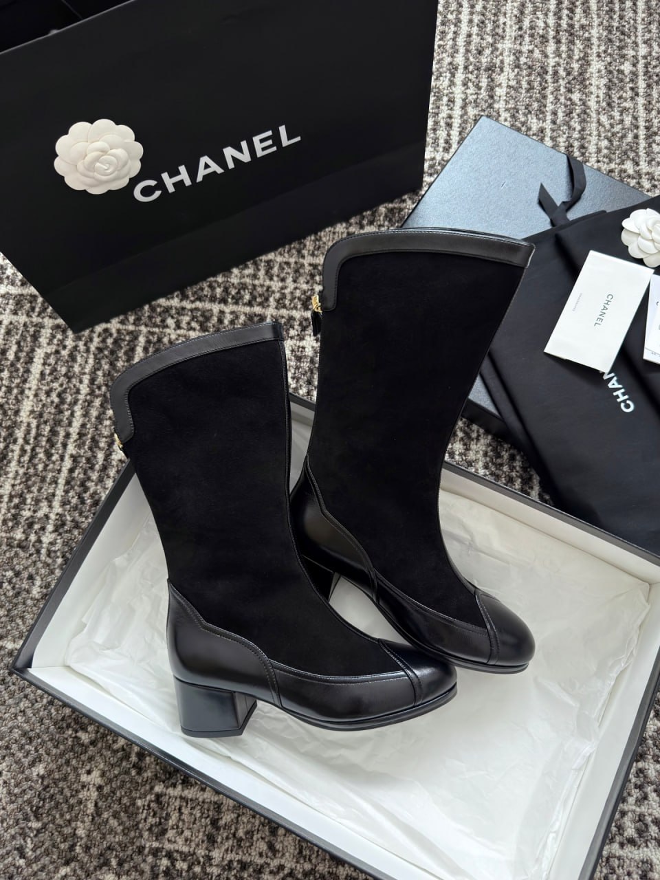 Premium black suede leather boots with block heel from Hype Outfit Shop