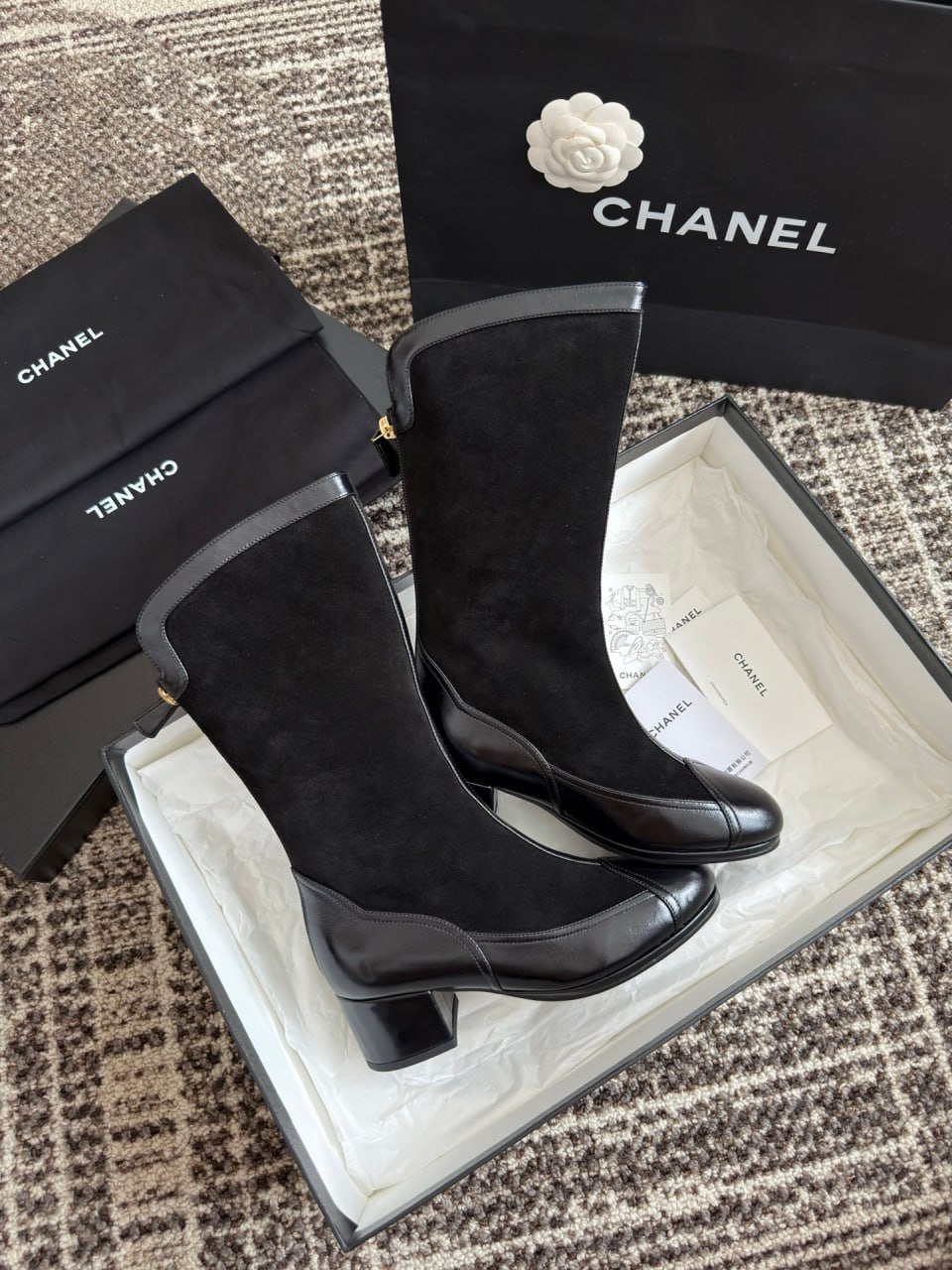 Premium black suede leather boots with block heel from Hype Outfit Shop