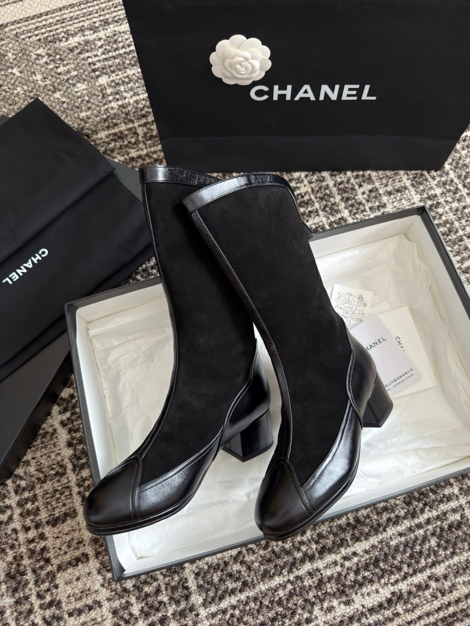Premium black suede leather boots with block heel from Hype Outfit Shop
