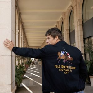 Premium unisex black cotton jacket with vintage 1967 polo athlete embroidery on the back from Hype Outfit Shop