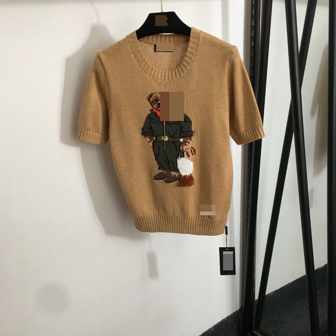 Vintage bear knit short sleeve sweater in white with premium cotton preppy aesthetic design from Hype Outfit Shop